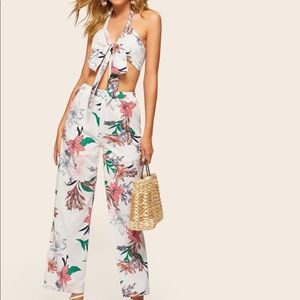 Botanical Print Knot Front Halter Co-Ord Set